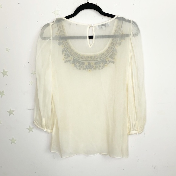 TIBI cream peasant boho crepe blouse - Picture 5 of 7